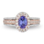 Enchanted Ariel Oval Tanzanite and Crystal Double Frame Engagement Ring in Two-Tone Copper and zinc alloy