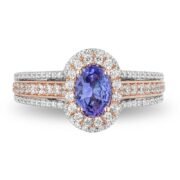 Enchanted Ariel Oval Tanzanite and Crystal Double Frame Engagement Ring in Two-Tone Copper and zinc alloy