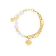 Love letters pendant bracelet with single string of pearls bracelet