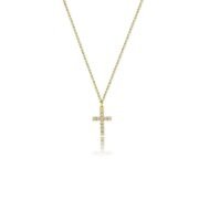 18K Gold-Plated Copper Cross Necklace with Zircon Stones