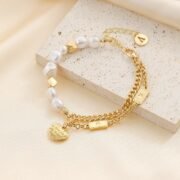 Love letters pendant bracelet with single string of pearls bracelet - Image 5